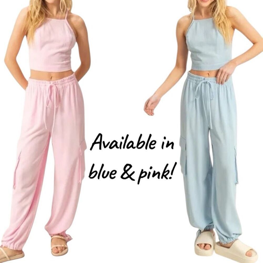 Light Pink Halter Crop Top & Cargo Joggers Set | HYFVE NWT - Picture 9 of 9